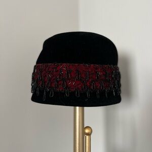 Vintage Black and Red Beaded Hat